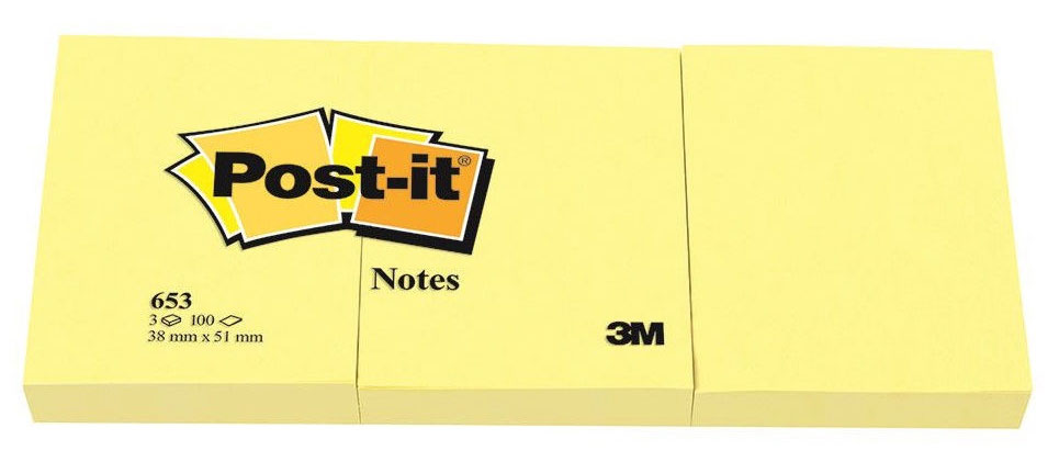 Блок паперу з клейким шаром Post-it 38*51мм.*100л, 3шт/уп., жовт. 3M - фото 2
