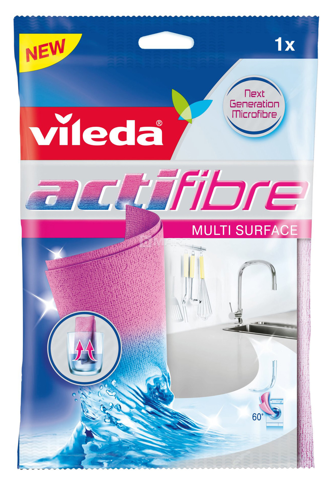 Серветка для прибирання з мікрофібри ActiFibre Soft, 27*32см. 1шт/уп., рожев. Vileda - фото 1