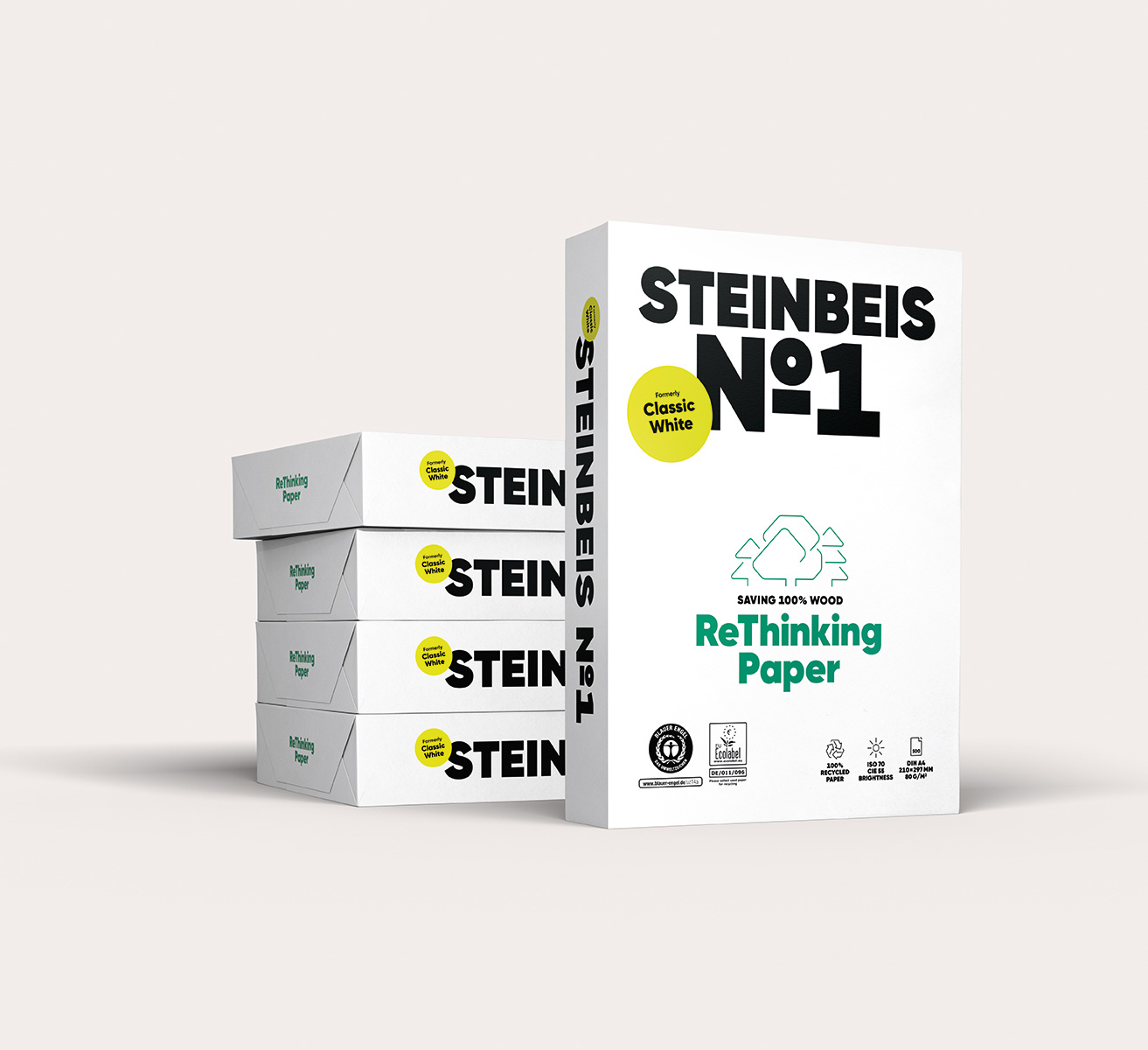 Папір А4 80г/м2 500арк. №1 Classic White ISO 70/СІЕ 55 на 100% із вторинної сировини, сіруватий кол. STEINBEIS - фото 1