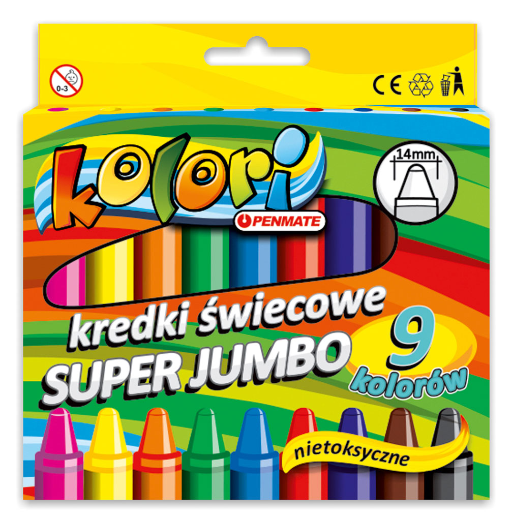 Карандаши восковые 9цв. Premium Kolori Super Jumbo Penmate - фото 1