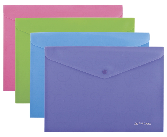 Папка-конверт на кнопці Barocco, А4, (6шт/уп.), непроз., асорті BuroMax - фото 1
