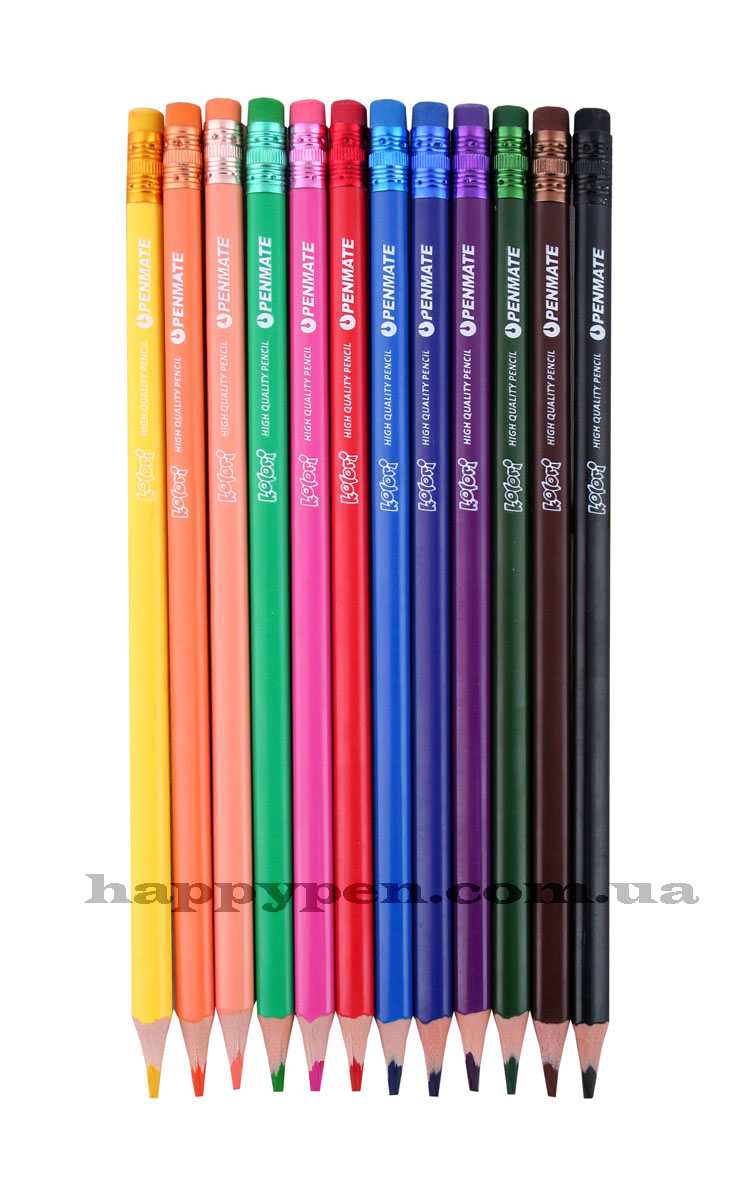 Карандаши цветные 12цв. Kolori Premium Quality, треугольные, легко вытираются, с резинкой Penmate - фото 2