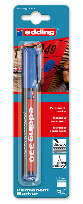 Маркер перманентный, клиновидное острие 1-5мм., 330, син. Edding - фото 2