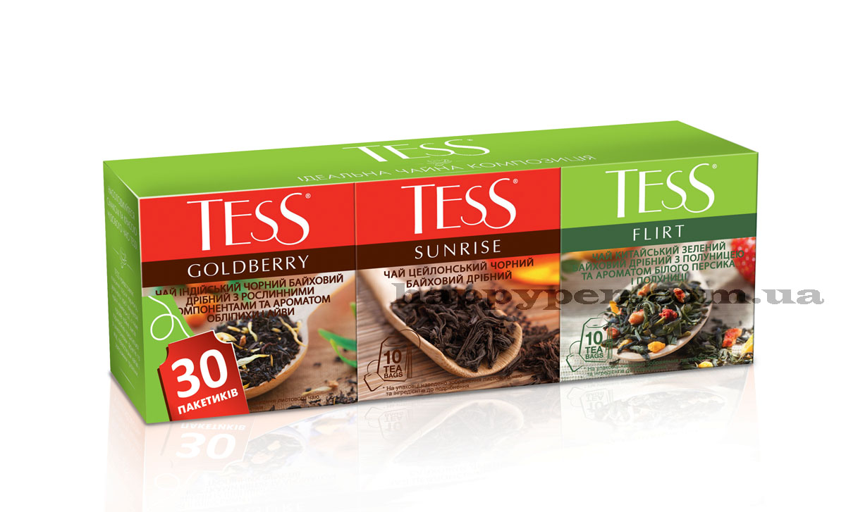 Чай в наборе пакетированный №2 Goldberry/Sunrise/Flirt, 30шт. Tess - фото 1