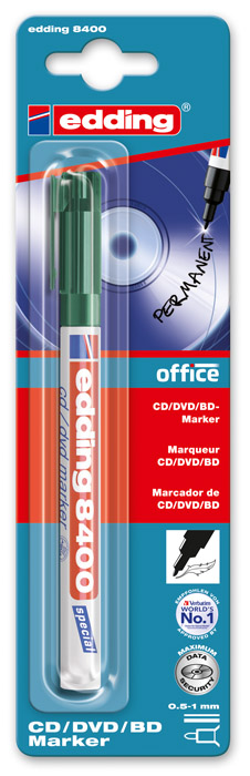 Маркер для CD/DVD/BD 8400, круглий наконечник 1мм., зелен. Edding - фото 4