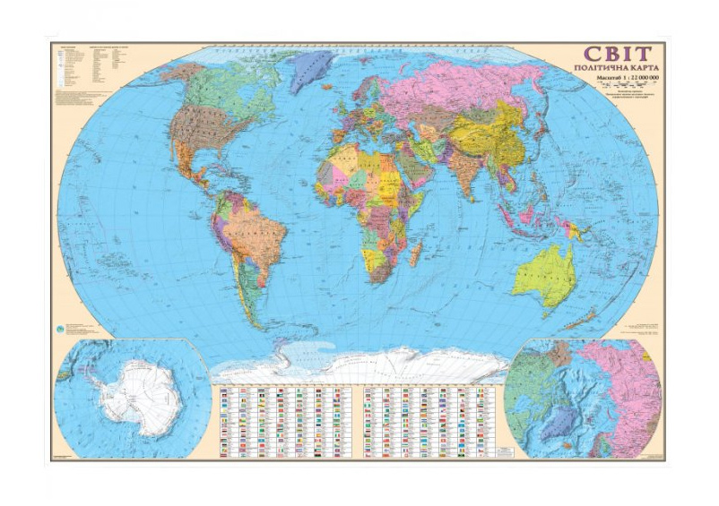 Карта Мира общегеографическая 110*80см., ламинация Украина - фото 1