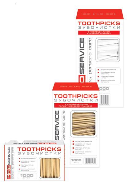 Зубочистки деревянные в индивидуальной целлофановой упаковке, 1000шт./уп. Китай - фото 1