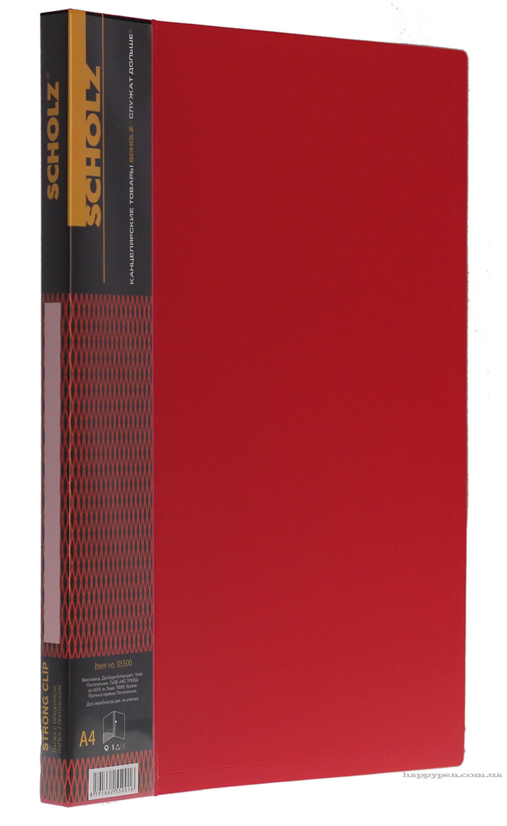 Папка з бічним прижимом та кишененю А4, 20мм.,  пластик, черв. Scholz - фото 2