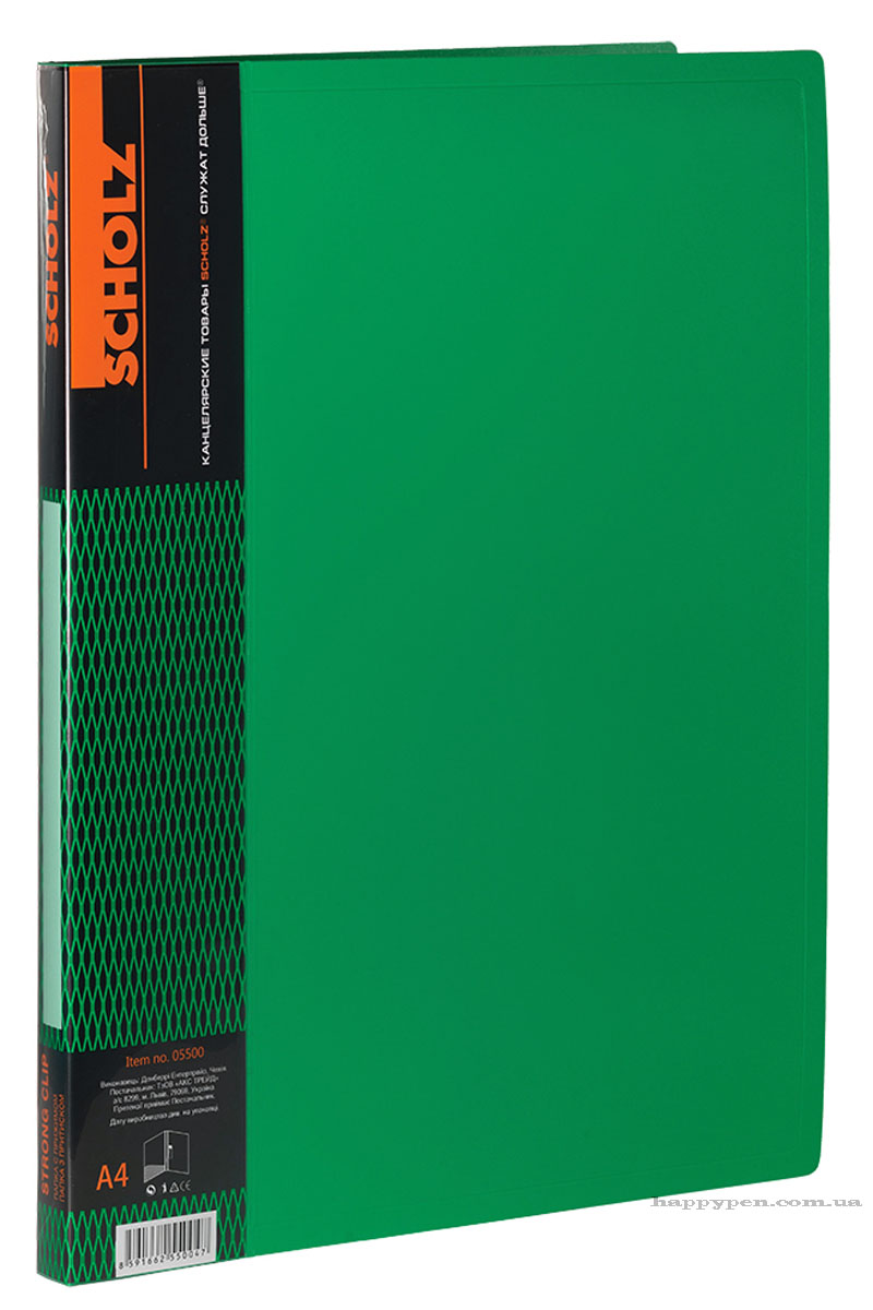 Папка с боковым прижимом и карманом А4, 20мм., пластик, зелен. Scholz - фото 2