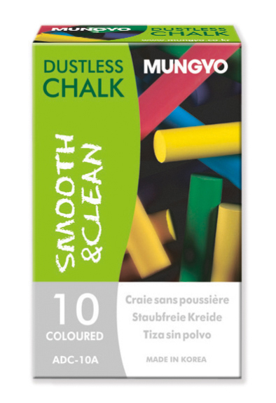 Крейда шкільна безпильна кругла, 10шт./уп., кольорова Mungyo - фото 1