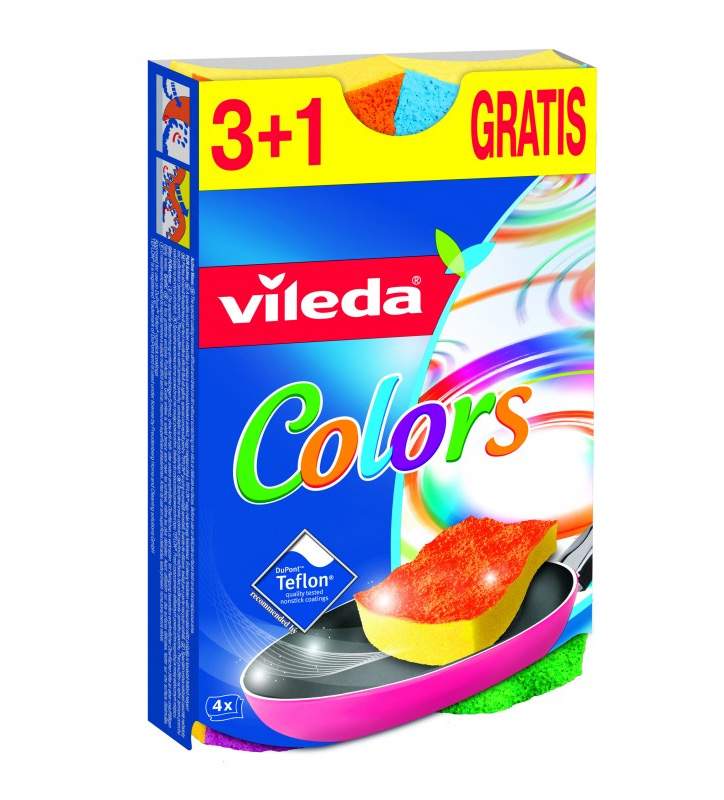 Губки кухонные для посуды с антипригарным покрытием Pur Active Color, 110*65*26мм., 4шт./уп. Vileda - фото 1