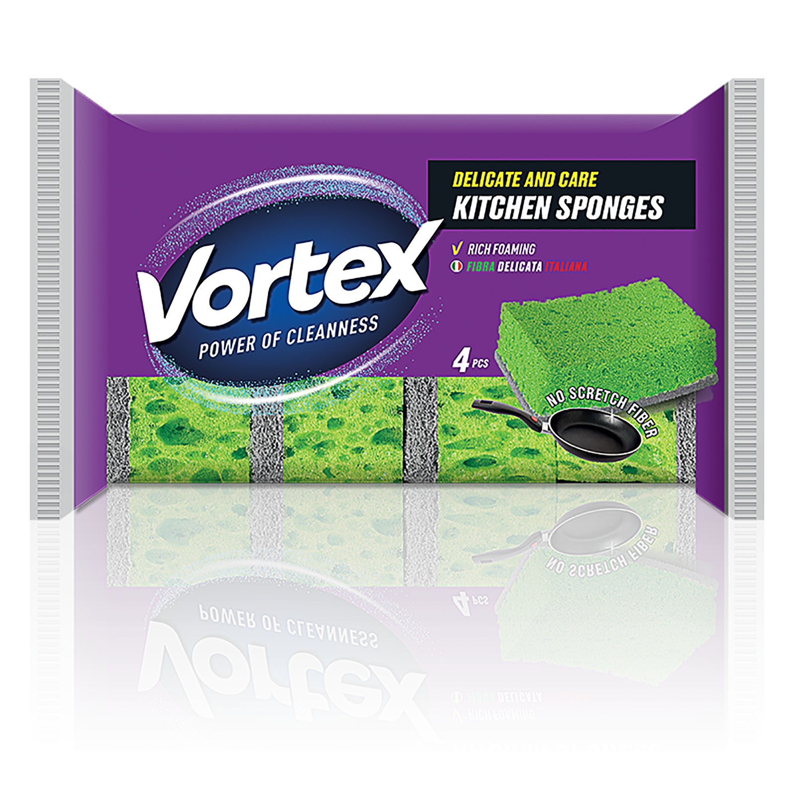 Губки кухонные для деликатных поверхностей, 96*67*37мм., 4шт./уп. Vortex - фото 1