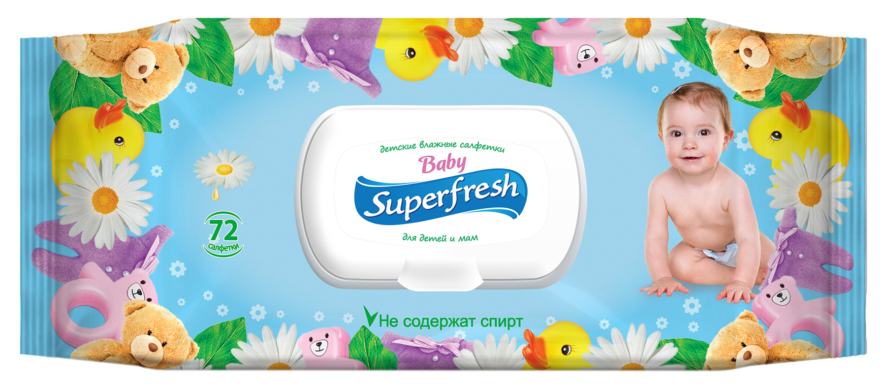 Салфетки влажные для детей и мам Baby, 72шт./уп., с клапаном Super Fresh - фото 1