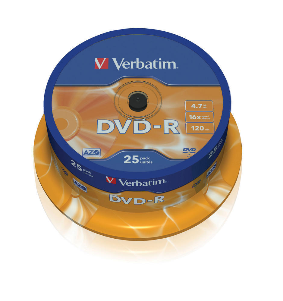 Диск DVD-R 4.7 Gb/120min 16x 25шт/уп. Cake Box Verbatim - фото 1