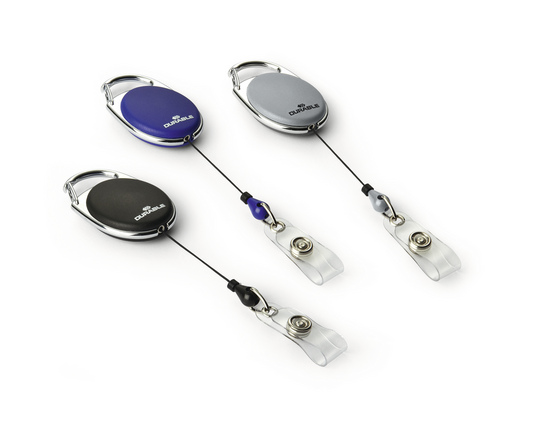 Нитка для бейджа Style, з механізмом автоматичного змотування, 80см., з карабіном, сірий Durable - фото 1