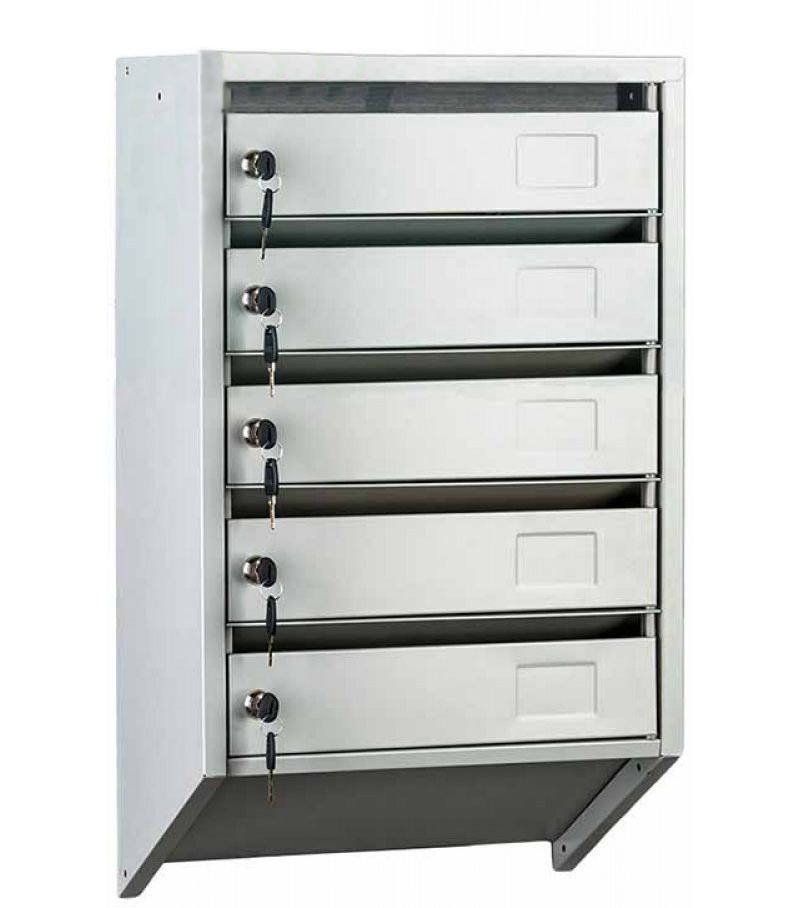 Настінна поштова скринька (533/645x390x203), 5 комірок, метал., сірий Практик - фото 1