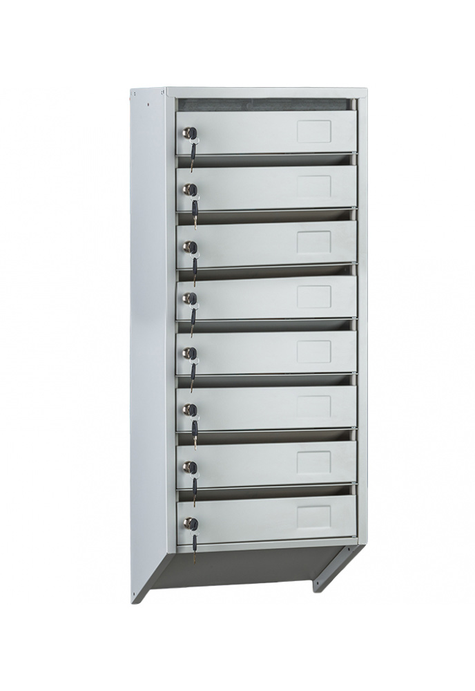 Настінна поштова скринька (833/945x390x203), 8 комірок, метал., сірий Практик - фото 1