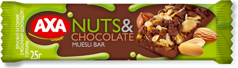 Батончик зерновой с шоколадом и орехами, 25г. AXA - фото 1