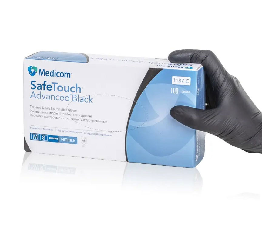 Перчатки нитриловые неопудренные Advanced Black, M, 100шт./уп. SafeTouch, черн. Medicom - фото 2