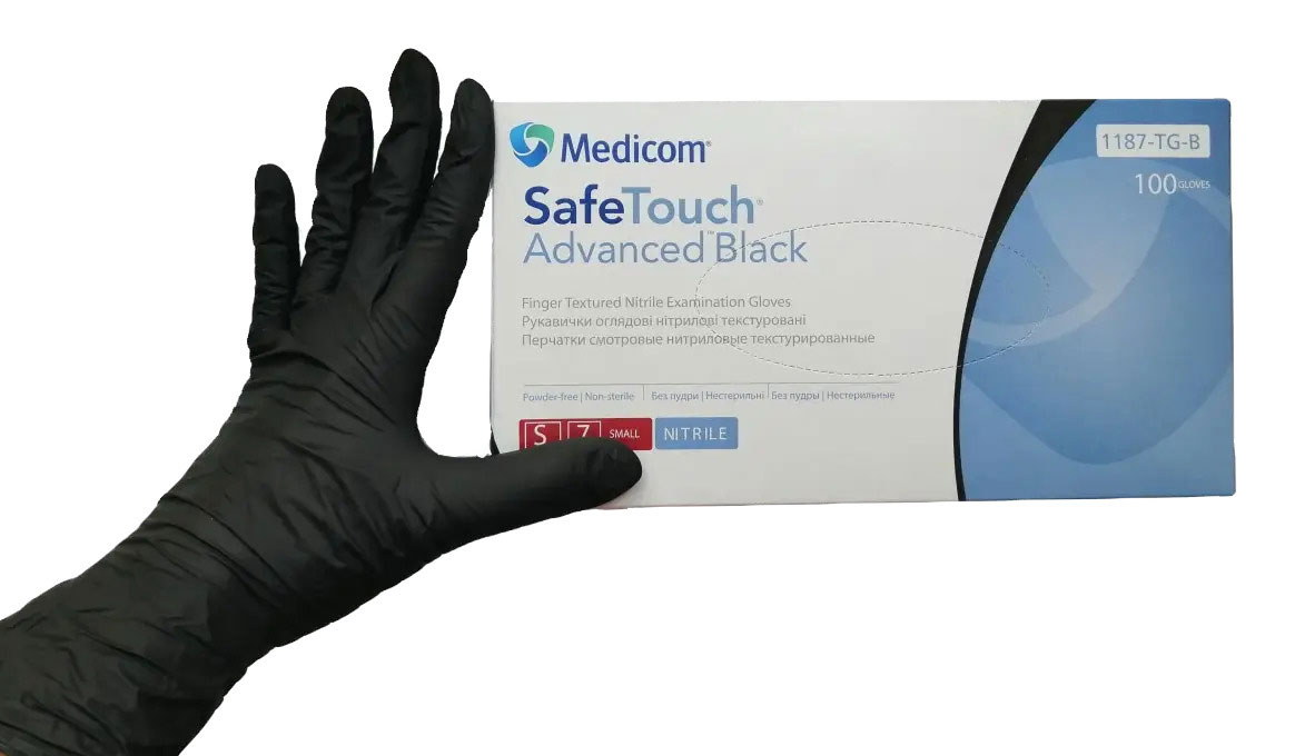 Перчатки нитриловые неопудренные облегченные, размер S, 100шт./уп., черн. Medicom - фото 1