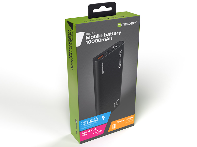 Аккумулятор внешний Powerbank ALU PD20W+QC3.0, 10000мАч, 20W, вход-microUSB/Tipe C (TRABAT46960) TRACER - фото 1