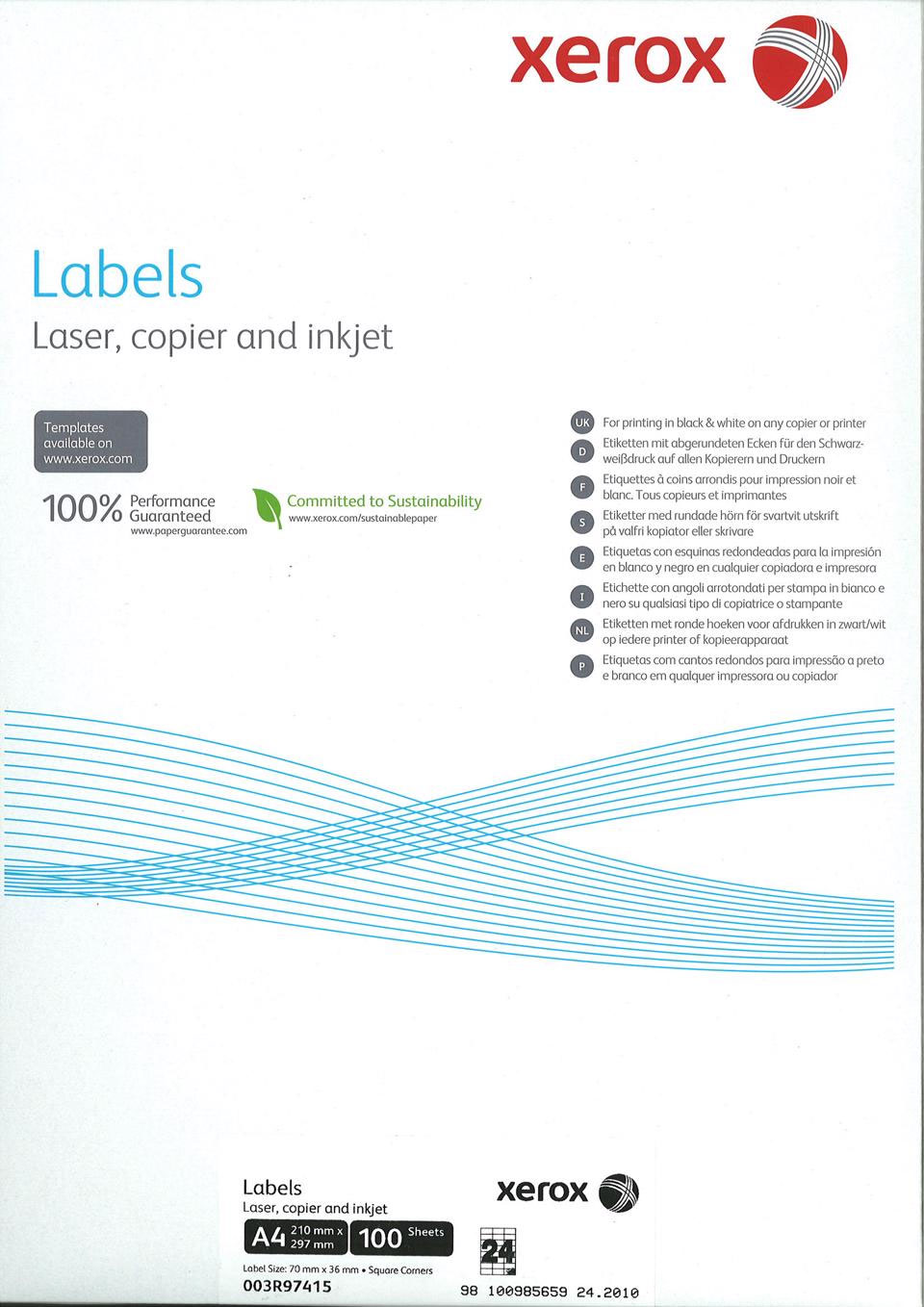 Наклейки Labels (24) 70X36мм., 100л./уп., прямоугольные края (003R97415) XEROX - фото 2