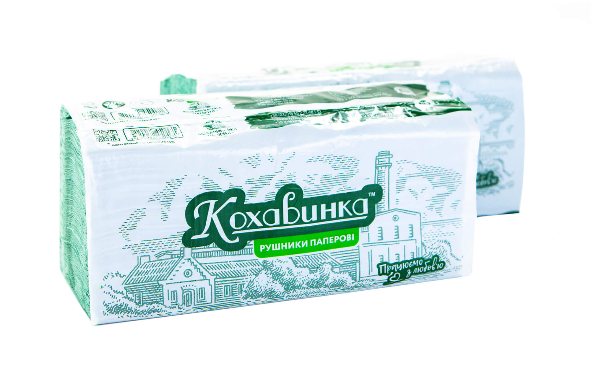 Полотенца листовые V (ZZ) -складки 1-сл., макул., 200 лист.(25*23см.), зелен. Кохавинка - фото 1