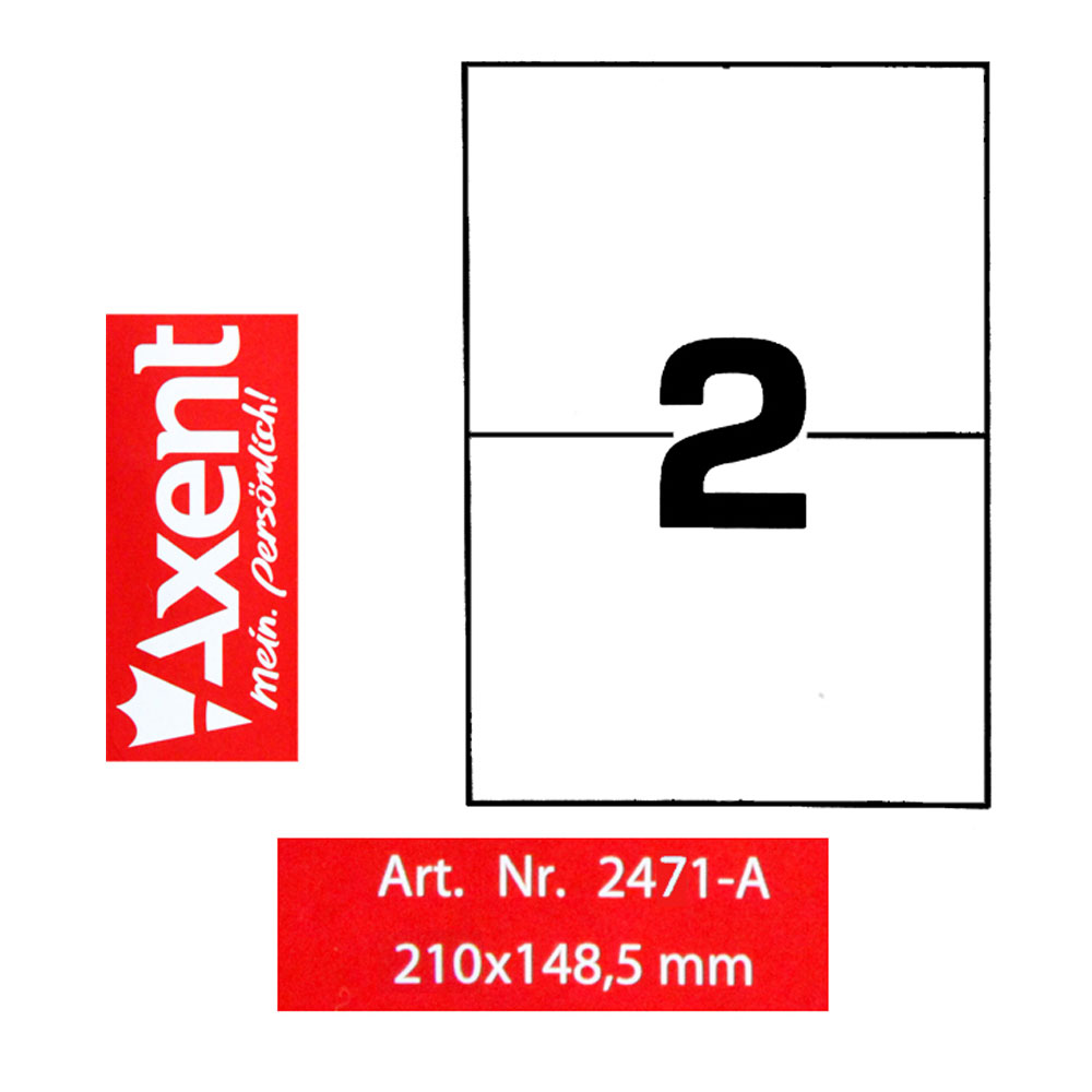 Наклейки (2) 210X148,5мм., 100арк/уп., прямокутні краї Axent - фото 1