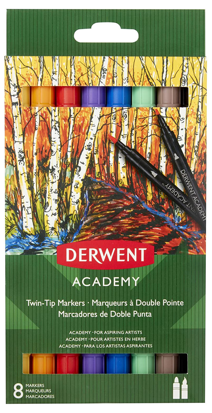 Маркеры водорастворимые 8шт./уп. двусторонние с кисточкой WATERSOLUBLE MARKERS , ассорт. Derwent - фото 1