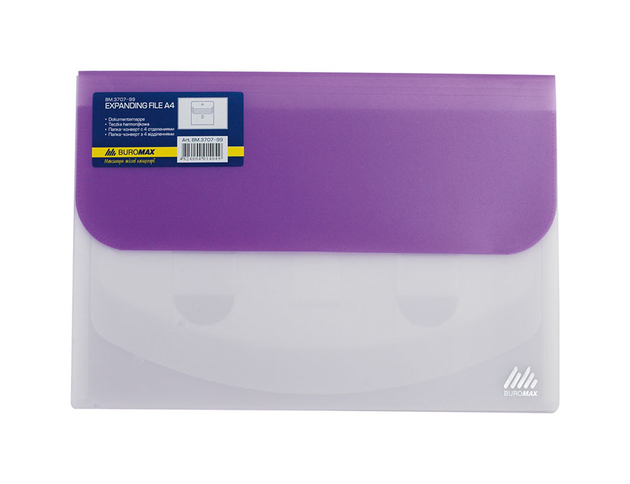 Папка-конверт на липучке А4 Travel на 4отд., полупрозр., ассорт. BuroMax - фото 2