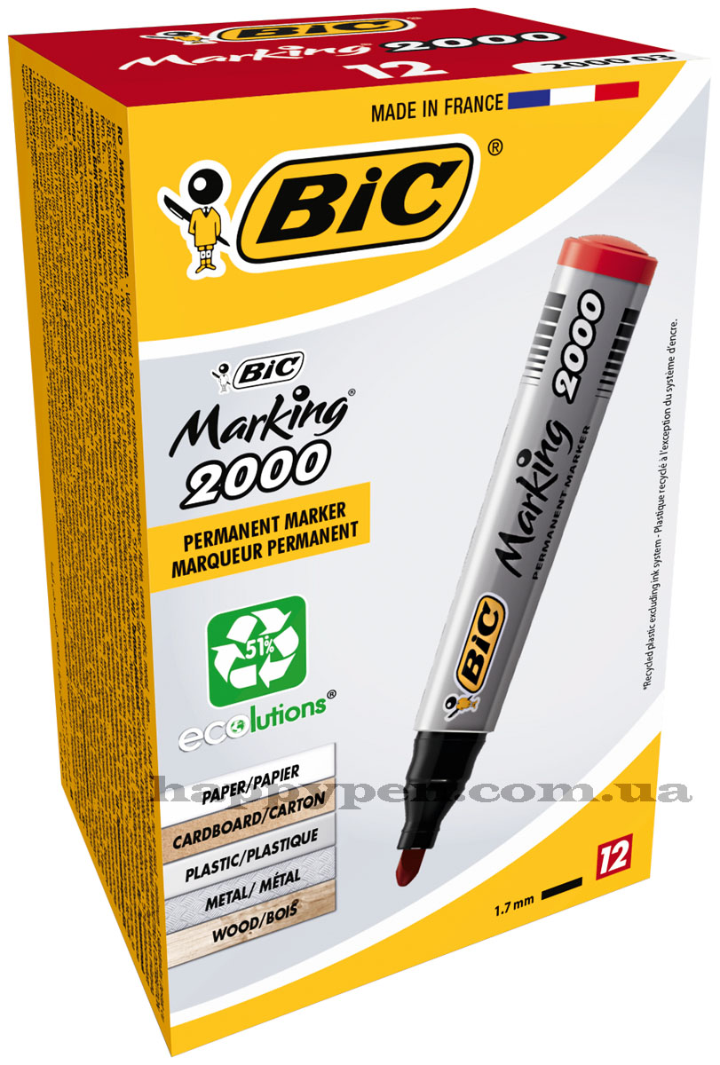 Маркер перманентный 2000, круглое острие 2,5мм., красн. Bic - фото 1