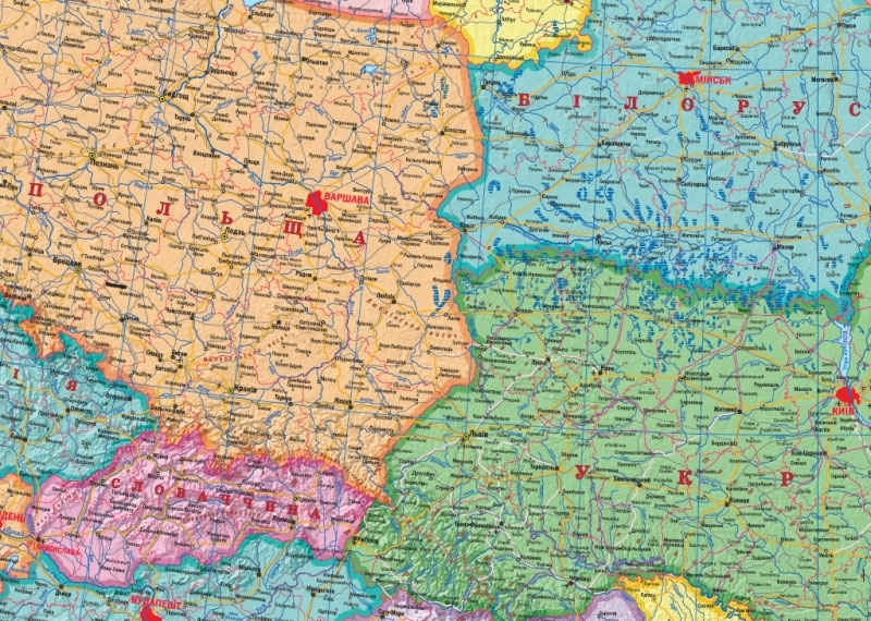 Карта Украины и соседних стран 215*158см., масштаб 1:1 500 000, на планках Украина - фото 1