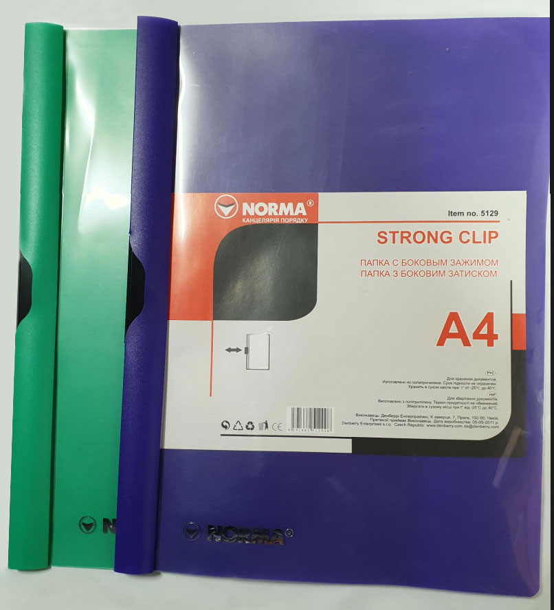 Папка з бічним прижимом А4, 20мм., прозорий верх, пластик, асорті NORMA - фото 1