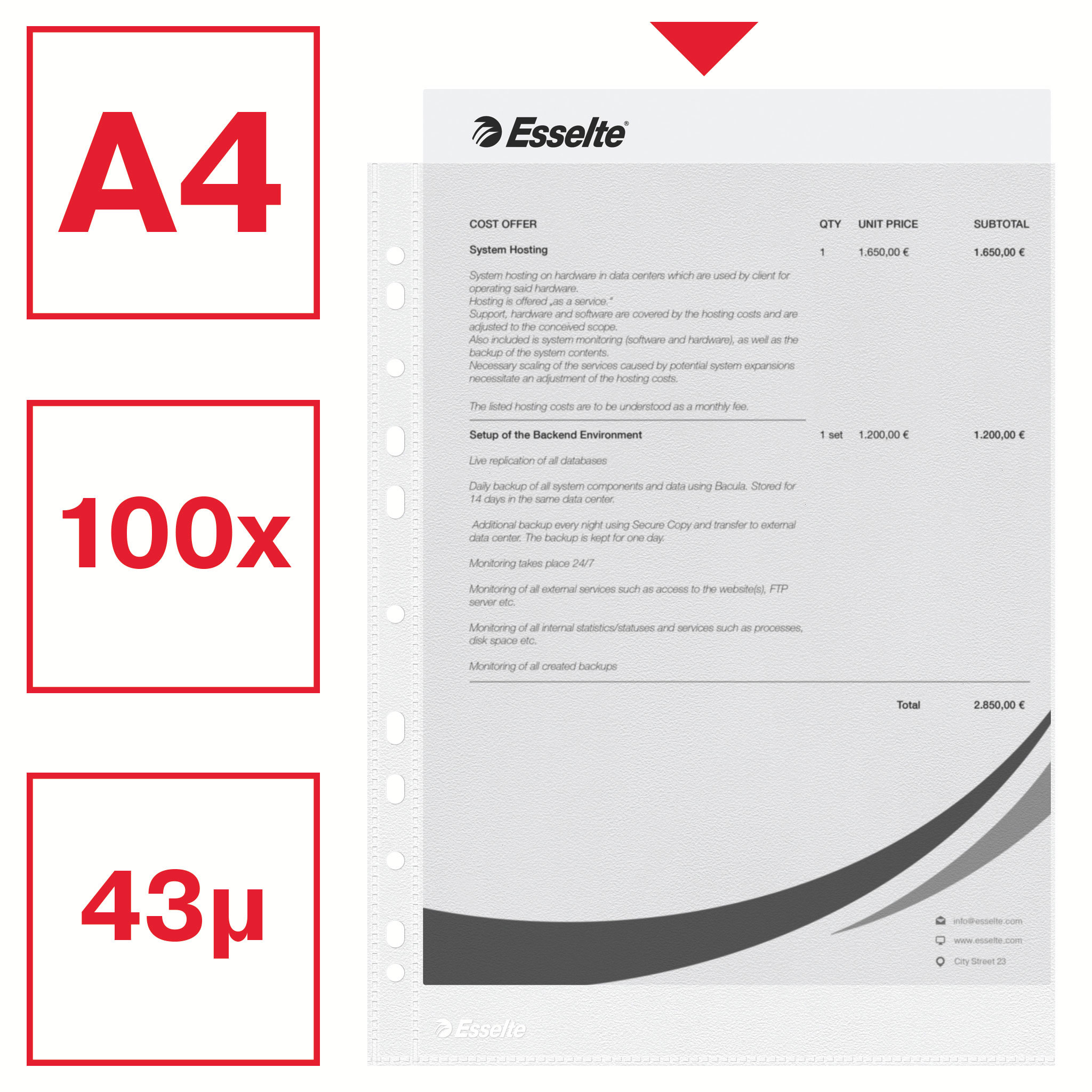 Файл матовый А4, 43мкм., верхний разрез, 100шт./уп., прозр. Esselte - фото 6