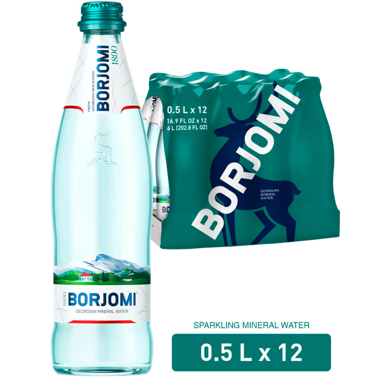 Вода мінеральна газована 0,5л 12шт/уп., скляна пляшка Borjomi - фото 2