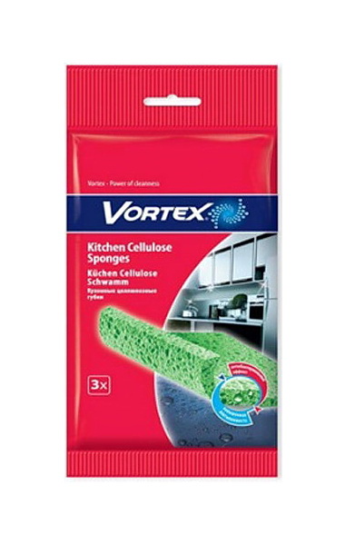 Губки кухонные целлюлозные большие, 200*180мм., 3шт./уп. Vortex - фото 1