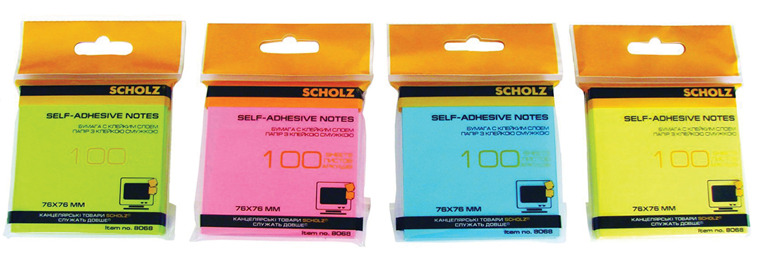 Блок бумаги с клейким слоем 76*76мм.*100 листов, неон., ассорт. Scholz - фото 2