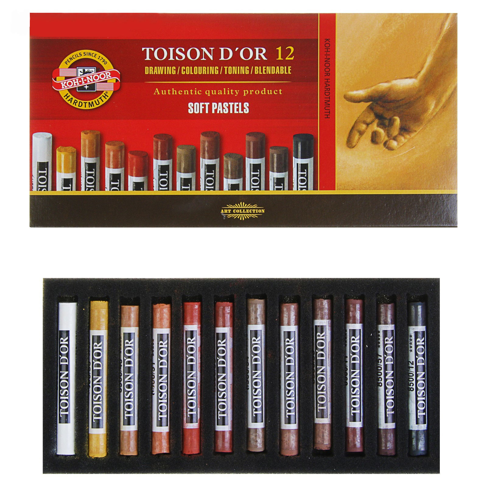Пастель сухая 12 цветов, TOISON D'OR 8522012002br, коричневые оттенки. Koh-i-noor - фото 2