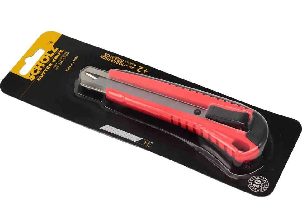 Нож канцелярский большой 18мм., метал. направляющая, эргономичный + 2 лезвия - фото 1