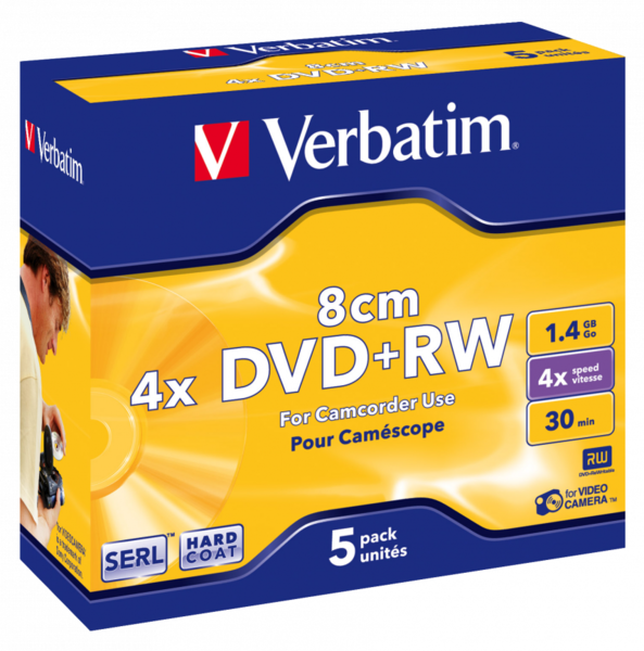 Диск DVD+RW 1.4 Gb/30min 4x, HardCoat, 5шт/уп. Verbatim - фото 1