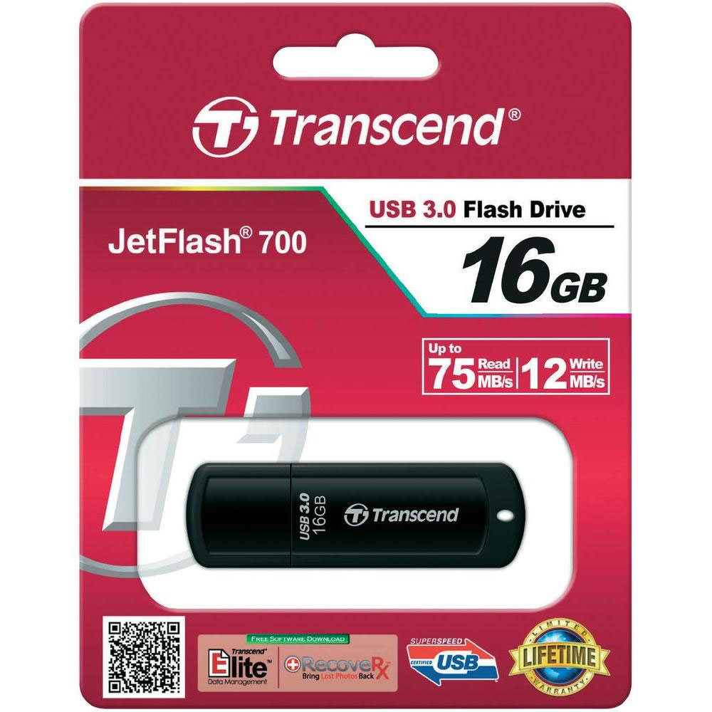 Флеш-память USB 3.0 Flash Drive 16Gb JetFlash 700 моноблок, пластик. корпус, черн. TRANSCEND - фото 4