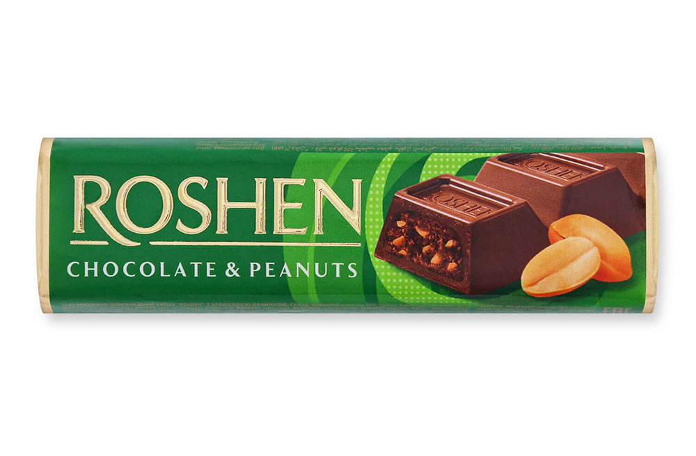 Батончик CHOCOLATE & PEANUTS молочно-шоколадний з арахісовою начинкою, 38г. Roshen - фото 2