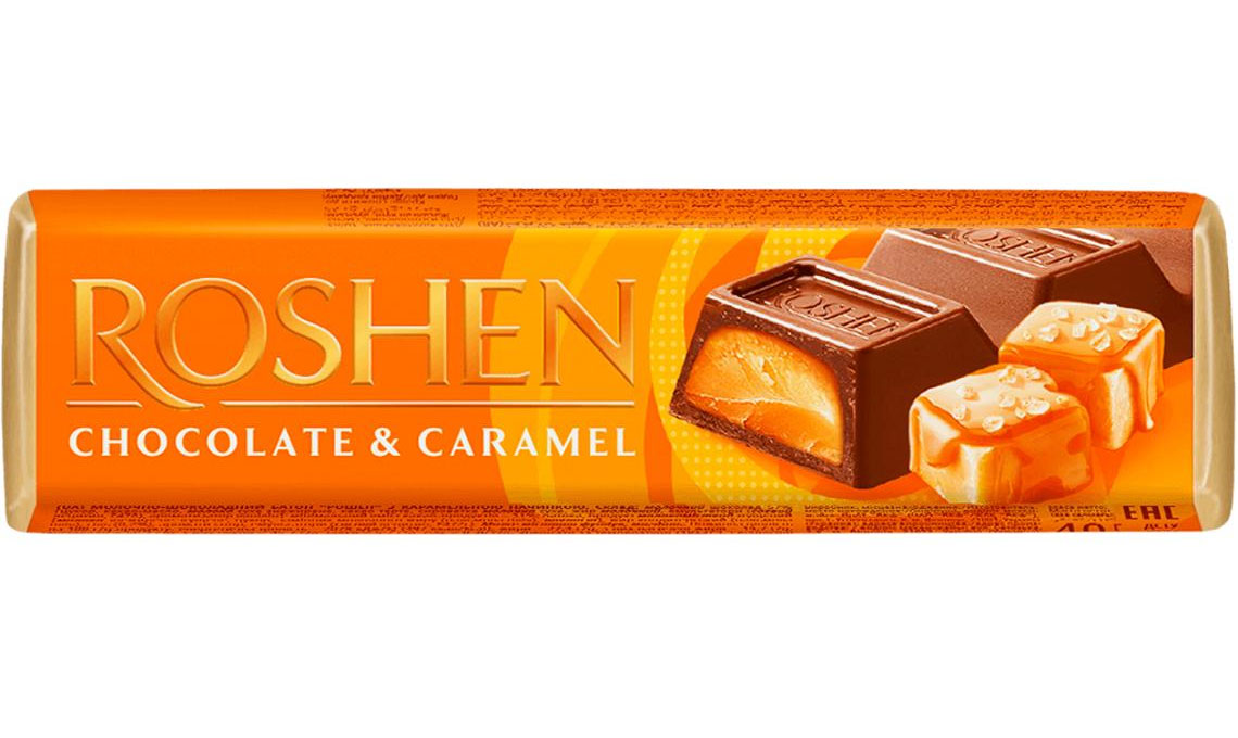 Батончик CHOCOLATE & CARAMEL молочно-шоколадний з карамельною начинкою, 40г. Roshen - фото 2