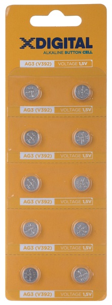 Батарейка AG3 (384, 392, 194, LR736, L736, GP192, V36A), 1,5V, 10шт./уп. X-Digital - фото 1