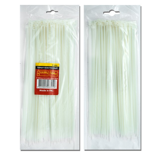 Хомут пластиковый (стяжка) 2,5x100 мм, (100 шт/упак), TC-2510, бел. INTERTOOL - фото 1