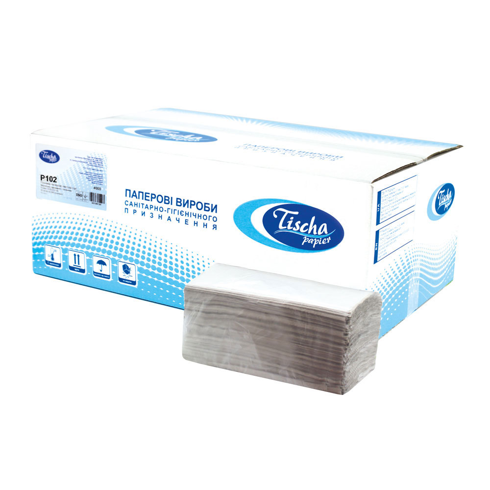 Серветки столові L-складка, одношарові, 17*17см. (12*8,5см. у складеному стані), 2000шт/уп., біл. Tischa Papier - фото 2