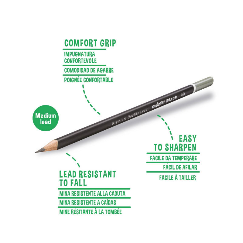 Олівець простий графітний без гумки 2H BLACK, тригранний, чорн. Carioca - фото 1