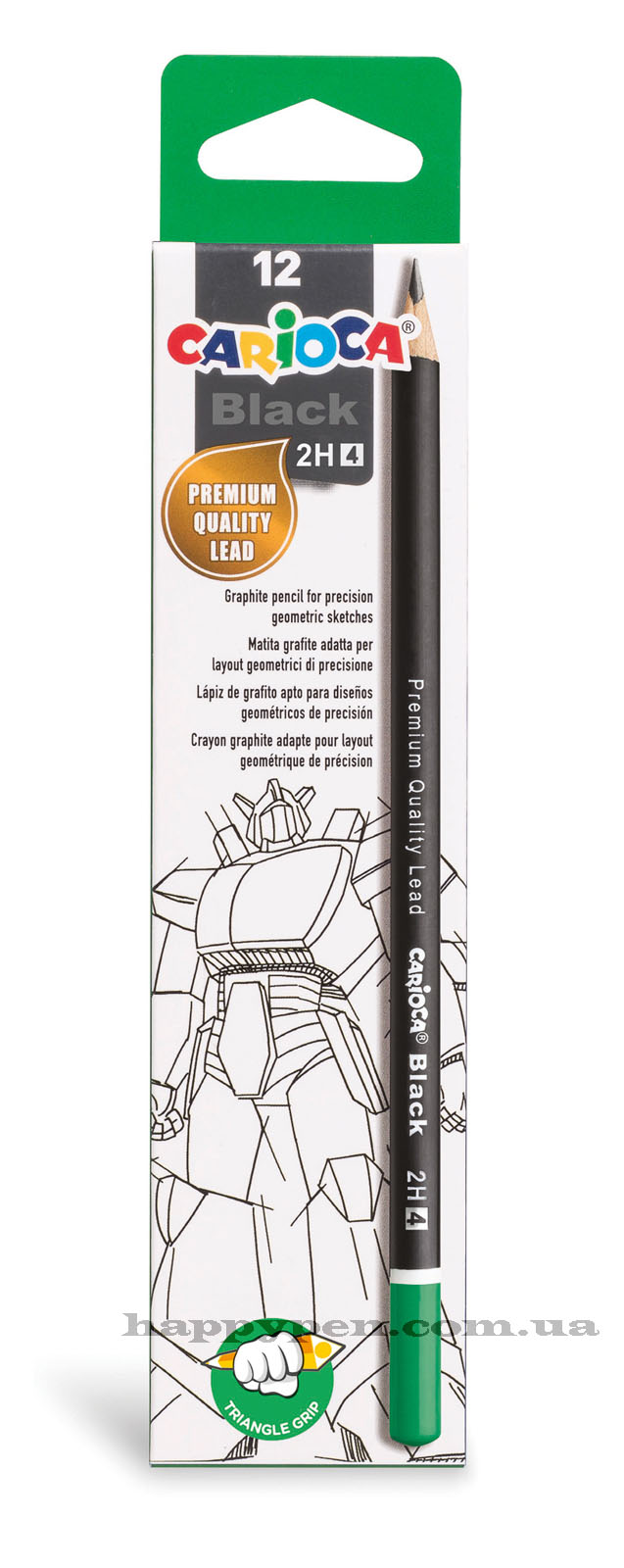 Олівець простий графітний без гумки 2H BLACK, тригранний, чорн. Carioca - фото 2