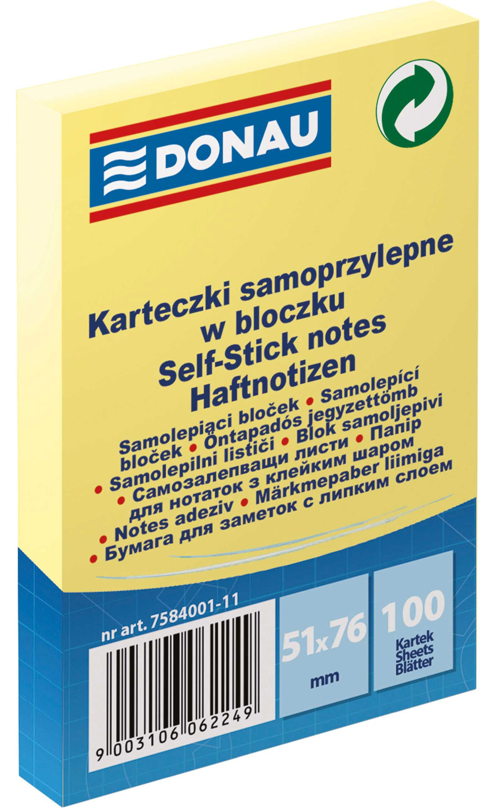 Блок бумаги с клейким слоем 51*76мм.*100 листов желт. DONAU - фото 2
