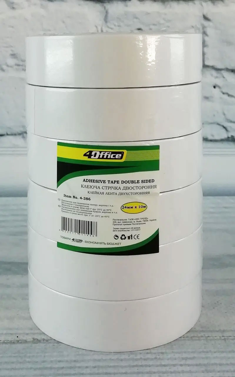 Клейка стрічка двостороння 24мм.*10м., прозор. 4Office - фото 2